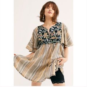 Free People Under The Sun Flutter Sleeve Open Back Boho Tunic Top Mini Dress
